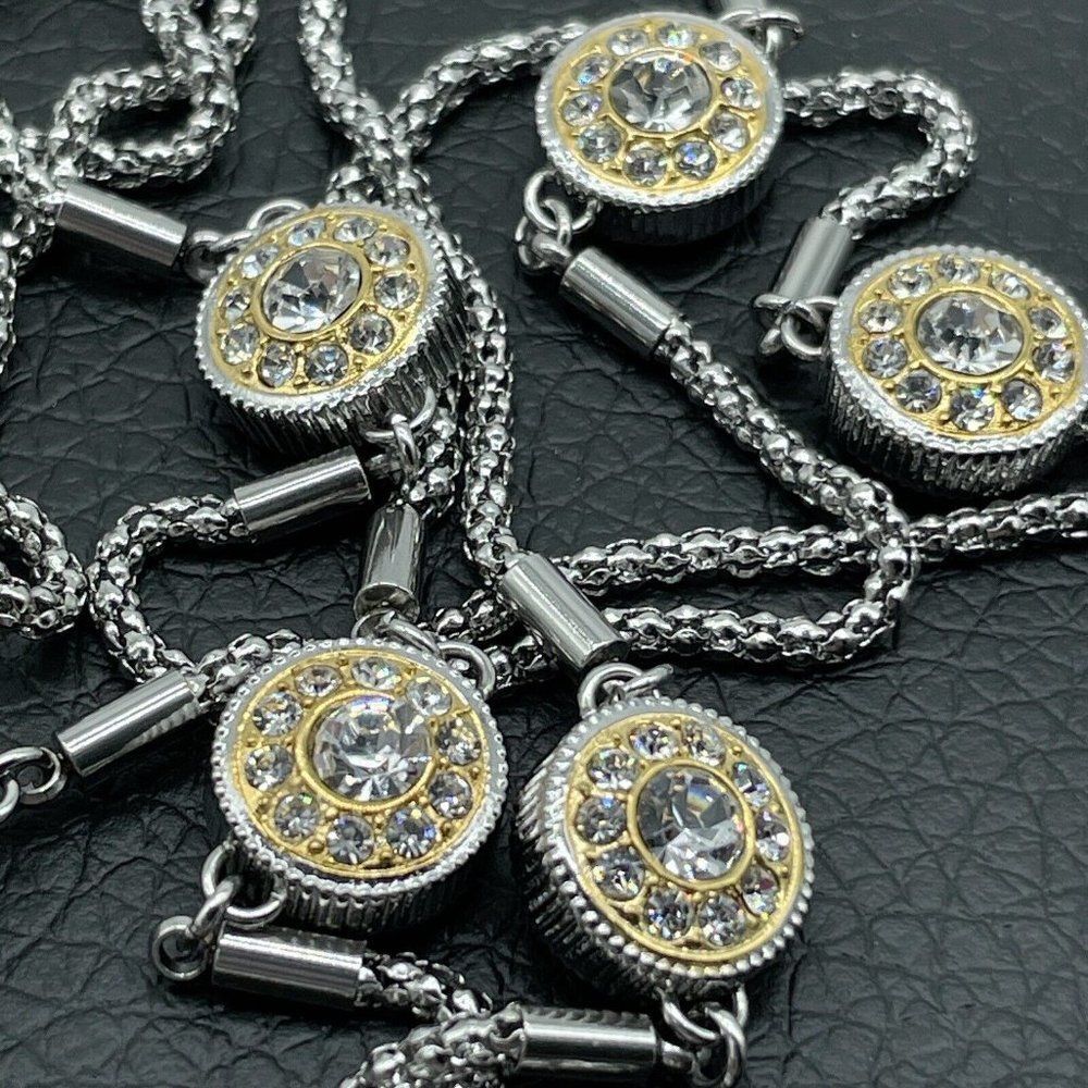 Emma Skye Crystal Station 2 Tone Necklace 38" Silver Gold Tone Stainless Steel - Picture 5 of 7